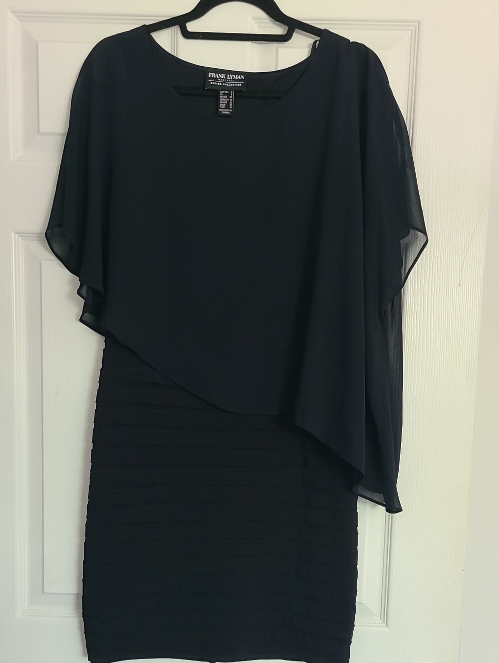 Frank Lyman Design Navy Asymmetrical Chiffon Overlay Dress